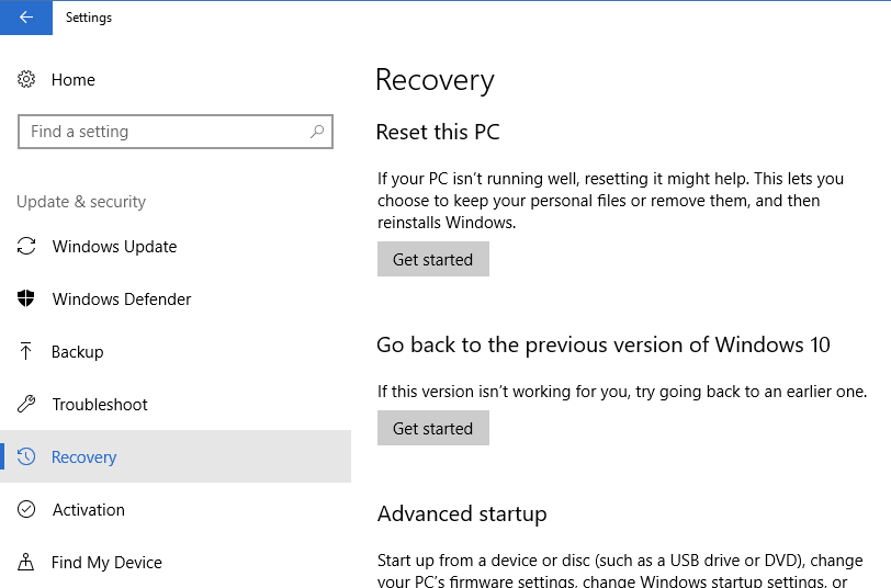 Windows 10 Recovery